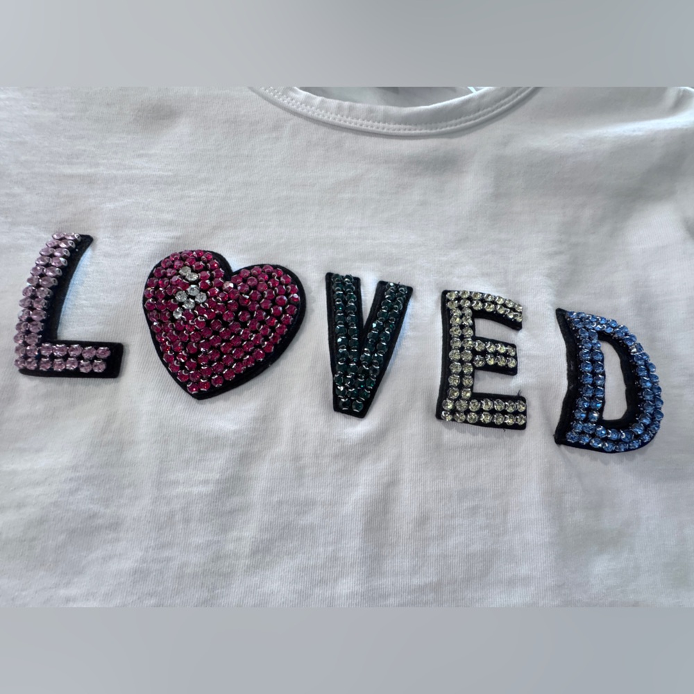 Endless Rose Beaded “LOVED” White T-Shirt Small New - Picture 7 of 13